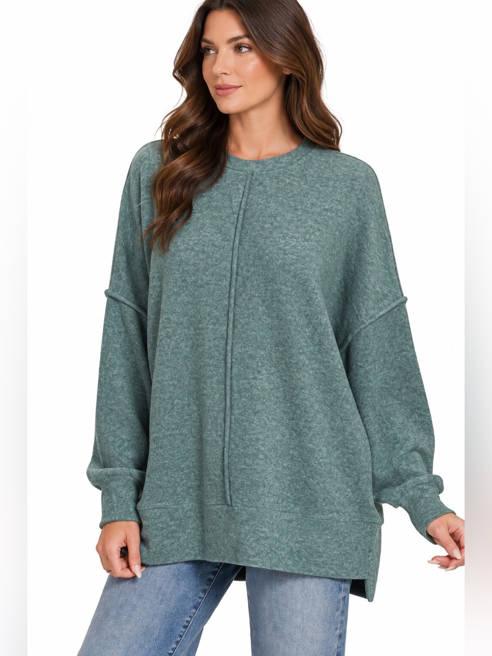 Zenana Ash Jade Brushed Mélange Oversized Sweater